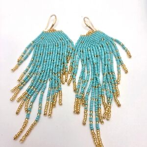 Elegant Turquoise and Gold Beaded Earrings
